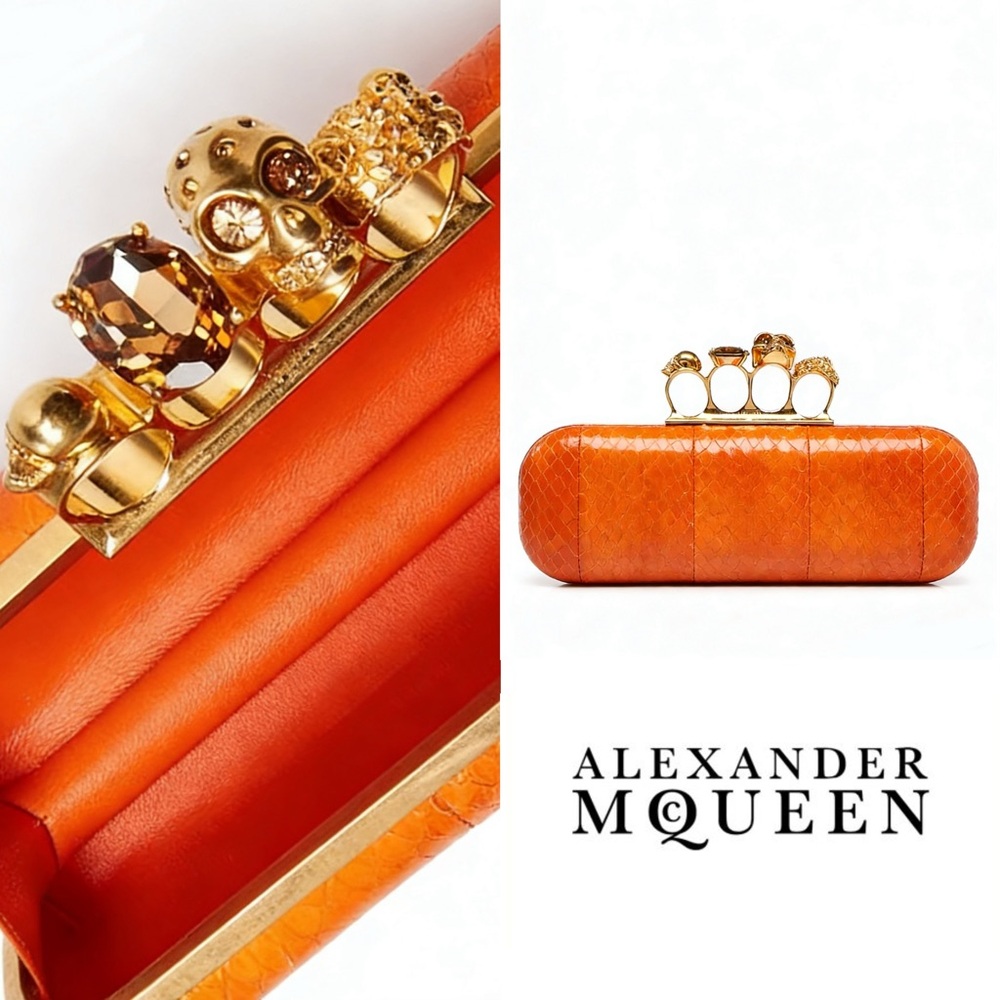 Alexander McQueen Orange Python Knuckle Box Clutch Bag